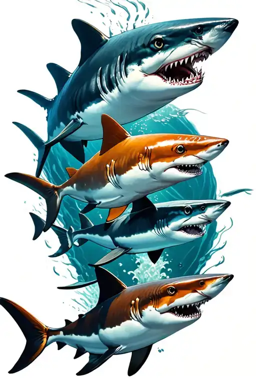 Momma Shark Swimming With 8 Baby Sharks Chasing Each Other