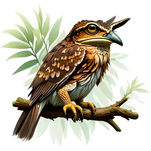 Tawny Frogmouth Surrounded By Native