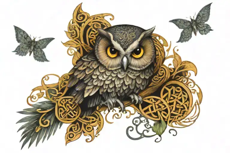 Owl With Celtic Patterns Representing The Client's