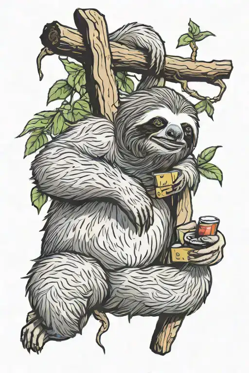 Sloth Hanging From A Tree And Smoking A Joint