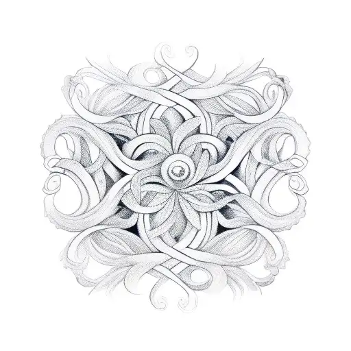 A Linework Tattoo Of A Filigree Vine Intertwined With A Baroque Ornamental Pattern