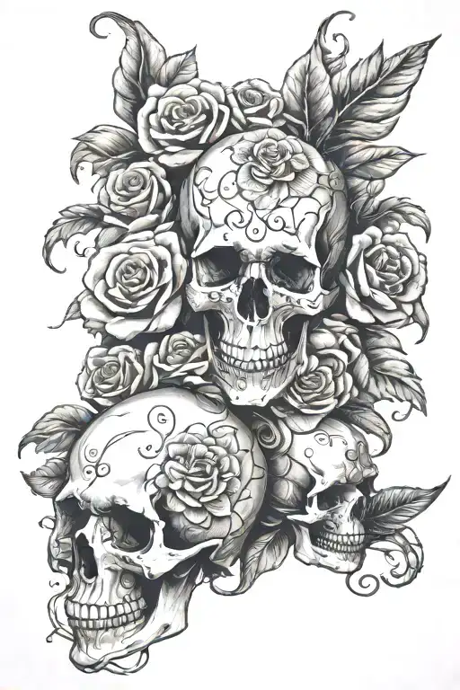 Skulls And Rosses With Tamil Script Flowing