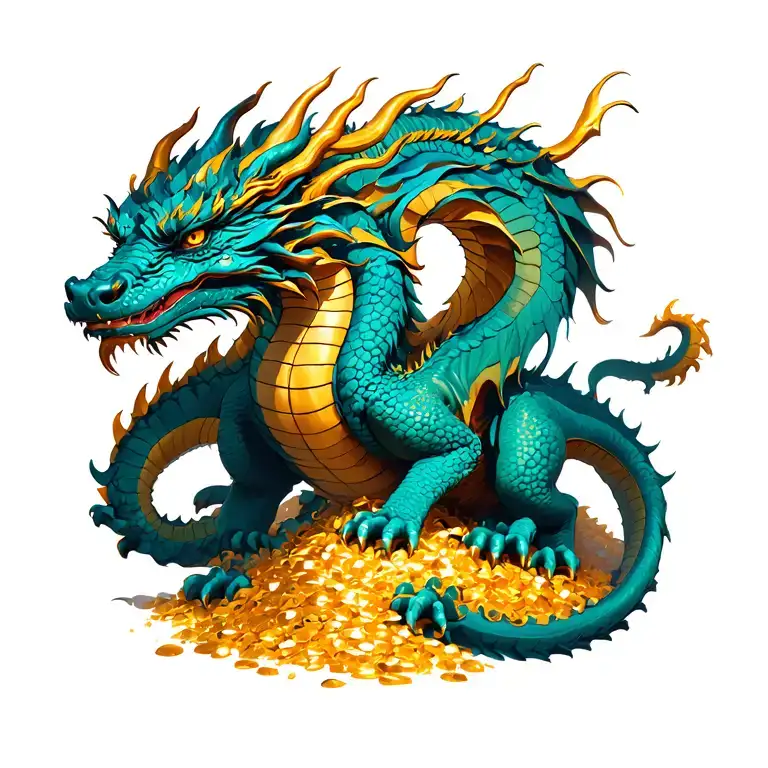 Three Headed Dragon On A Pile Of Gold