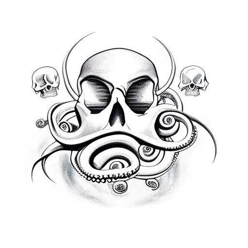 Cyclops Skull With Bloody Brain And Octopus