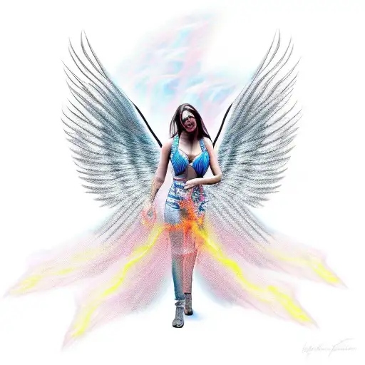 Female Angel Floating With Flaming Wings