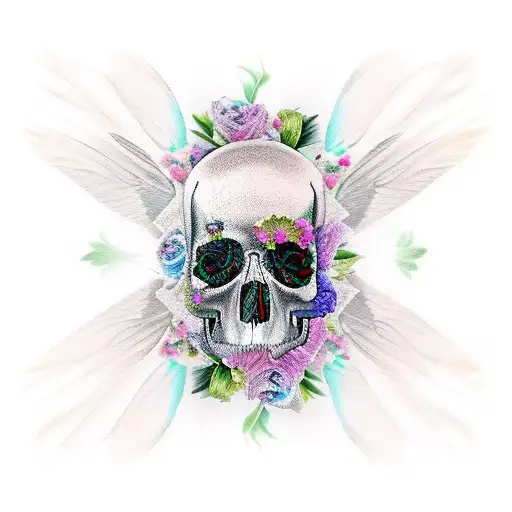 Roses And A Butterfly Feathers Angel Skulls