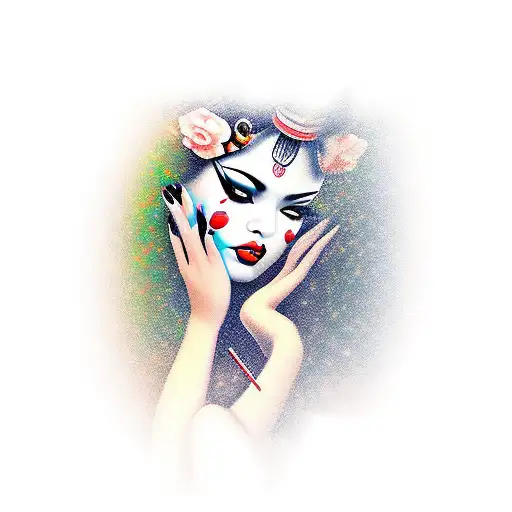 Beautiful Geisha With Long Lashes And Full Lips