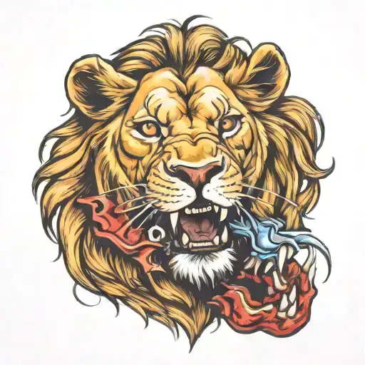 Lion Biting The Devils Head Off