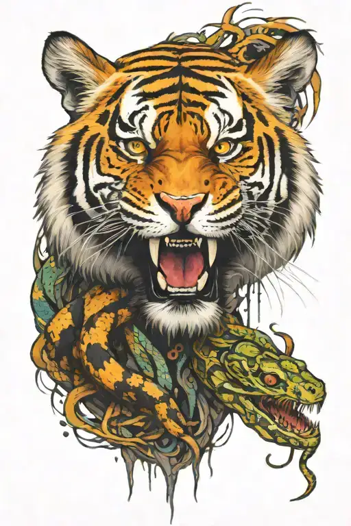 Tiger Head With Snake Around It Luminous Points Of Small