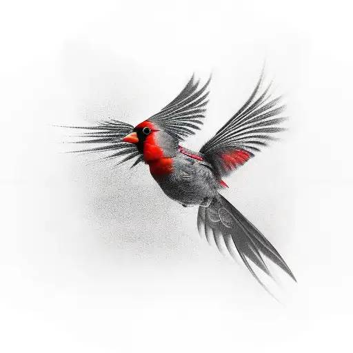 A Black-grey Portrait Of A Red Cardinal In Flight