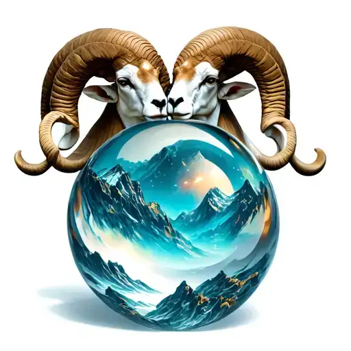 Two Ram Heads On Each Side Of Crystal Ball