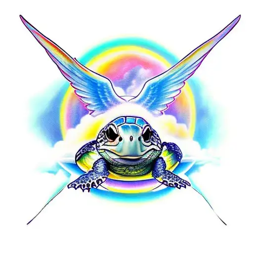 Turtle Laying In The Clouds With A Halo And Angel Wings