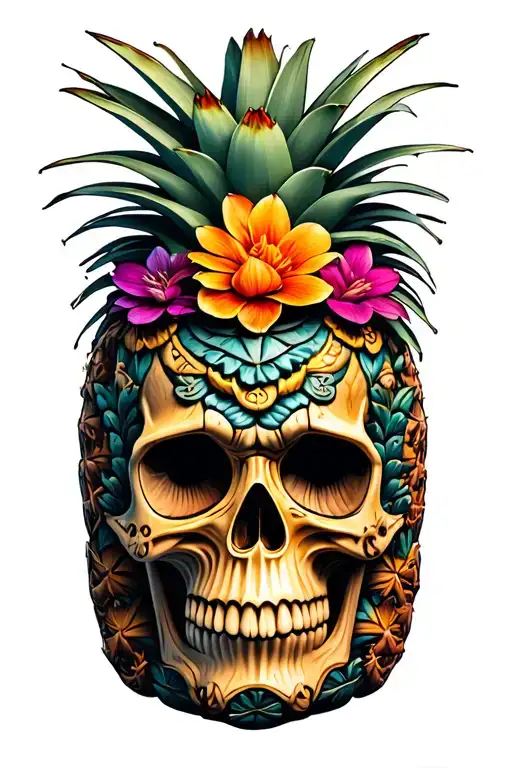 Tiki God Pineapple Scull Decorated