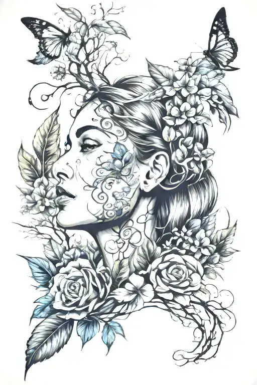 Nature Scene And Woman Face