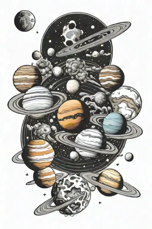 Various Planets In A Straight Line