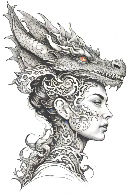 Dragon Emerging From A Woman's Head