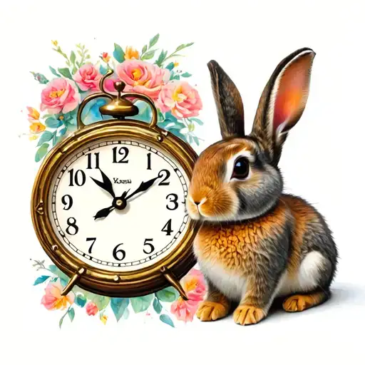 Father And Daugther Rabbit With Clock