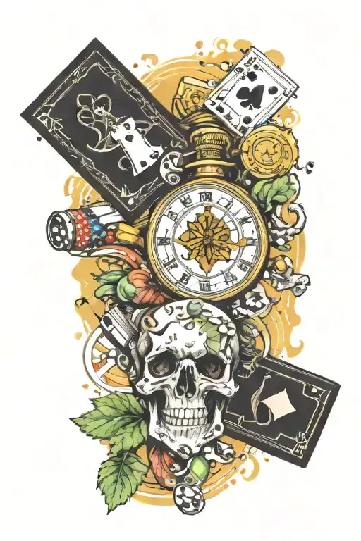 Drugs Addiction Gambling Themed Sleeve Tattoo Design