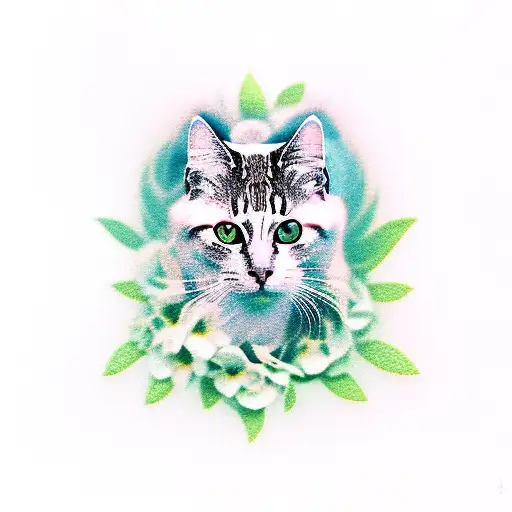 Cat And Flowers Design