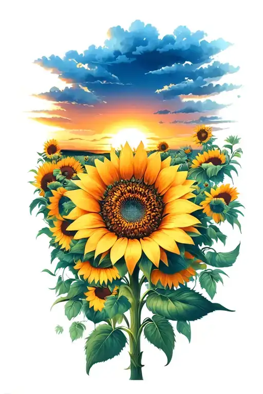 Sunset And Sunflower Surrounded