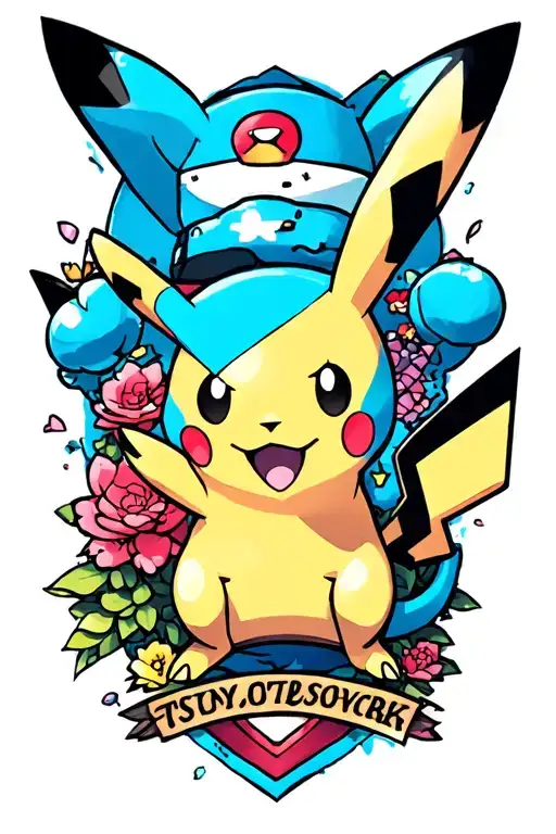 Cartoon Network Half Sleeve With Pokemon