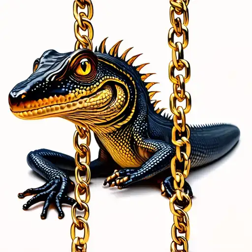 Black Lizard In Gold Chain With Big Nose