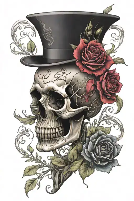 Real Heart With Flowers And Skull