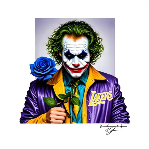 Heath Ledger Joker Holding Blue Rose Wearing Lakers Jacket