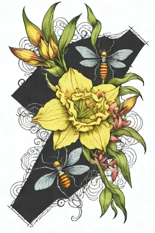 Narcissus Carnation Gladiolus Bouquet With Spider On A Spiderweb