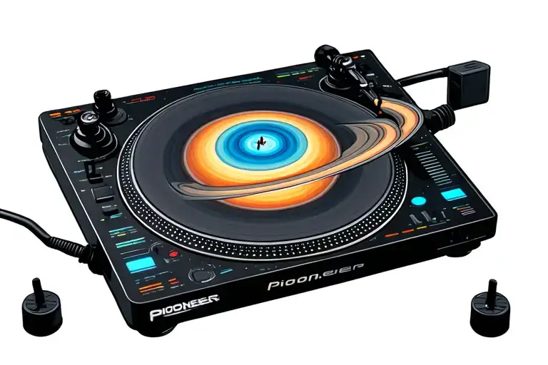 Dj Cdj Pioneer Turntable With Saturn Planet