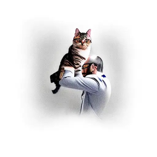 A Realistic Portrait Of A Psychiatrist With A Cat On Their Shoulder