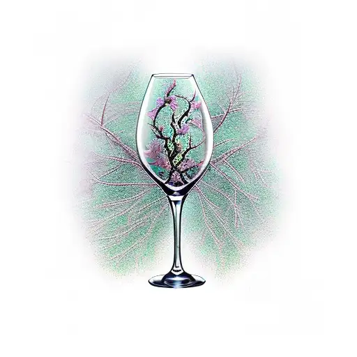 A Crystal Wine Glass With Weeping Willow Branches