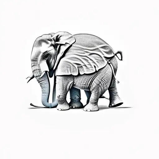 Mother Elephant Baby Elephant Trunks Up