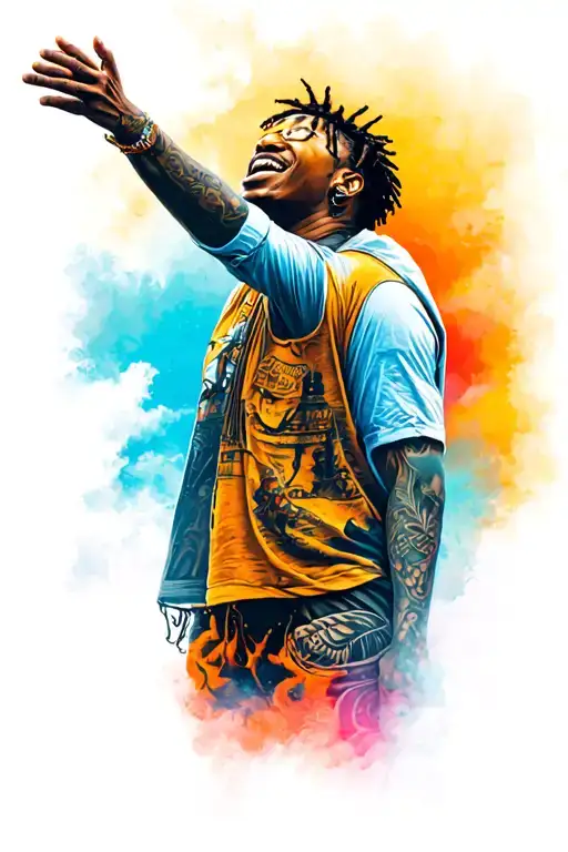 Juice Wrld In The Sunset Looking Over Himself Performing To A Crowd