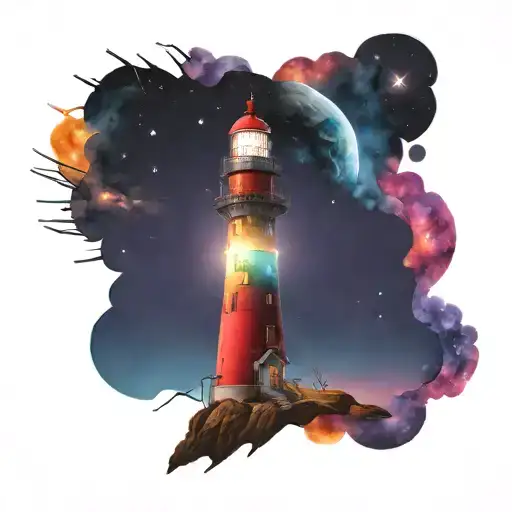 Cosmic Colorful Night Sky Lighthouse Spikes
