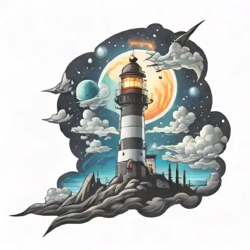 Cosmic Colorful Night Sky Lighthouse Spikes