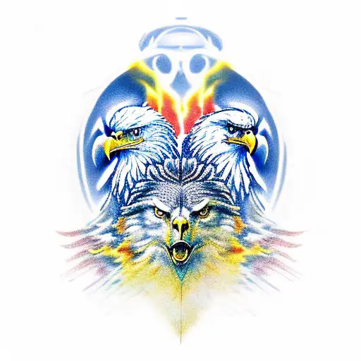 Eagle And Wolf With Part Of Their Skulls Exposed