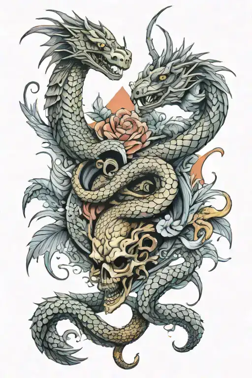 Snake And Dragon And Crow