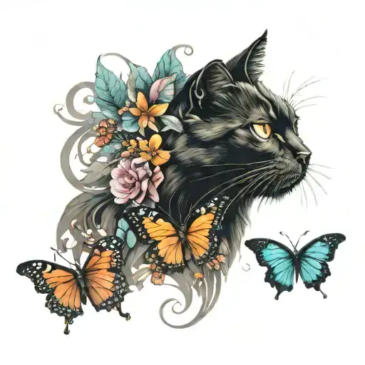 Black Cat With A Butterfly On Its Nose