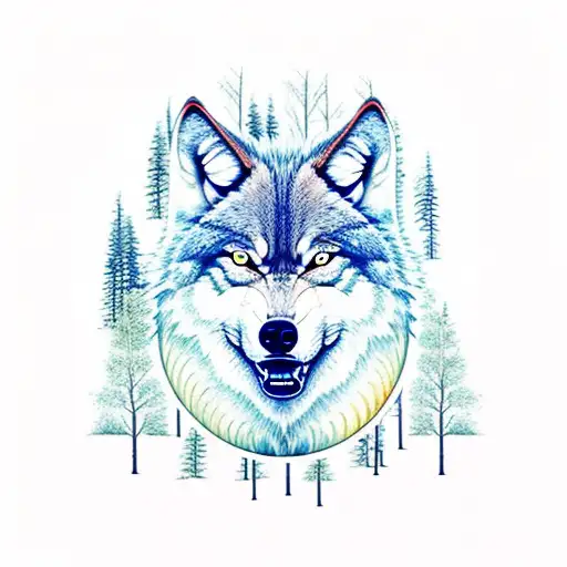 Angry Wolf In Forest With Moon