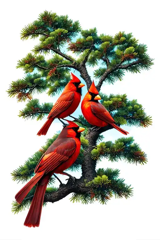 Male And Femal Cardinal In A Southern Live Oak Tree