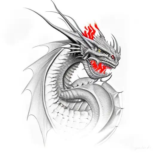 Red Dragon Sitting Curled Breathing Fire