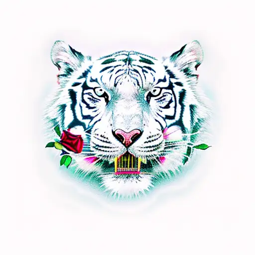 White Tiger With Rose In Mouth
