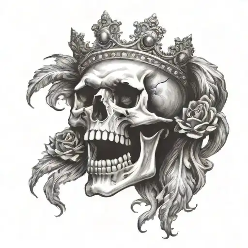 Skull With Mouth Open Wearing A Crown Of Jewels Facing Forward