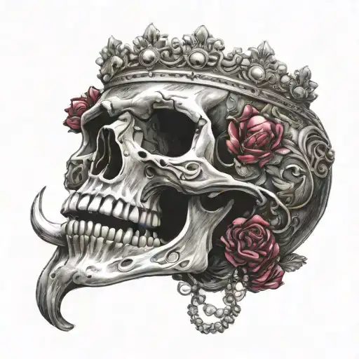 Skull With Mouth Open Wearing A Crown Of Jewels