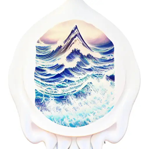 Ocean Wave With Mountains Rising Up To Two Doves