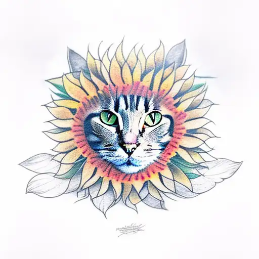 Cat With Sunflowers