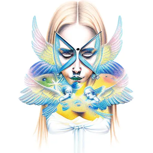 Women Portrait With Angels And Doves