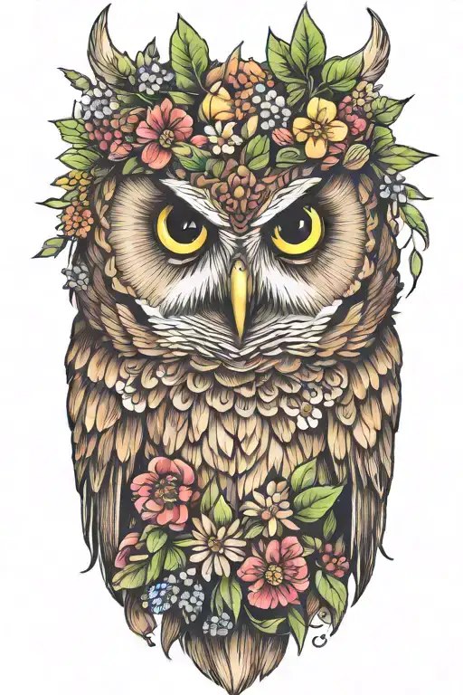 Owl Wearing Wildflower Crown