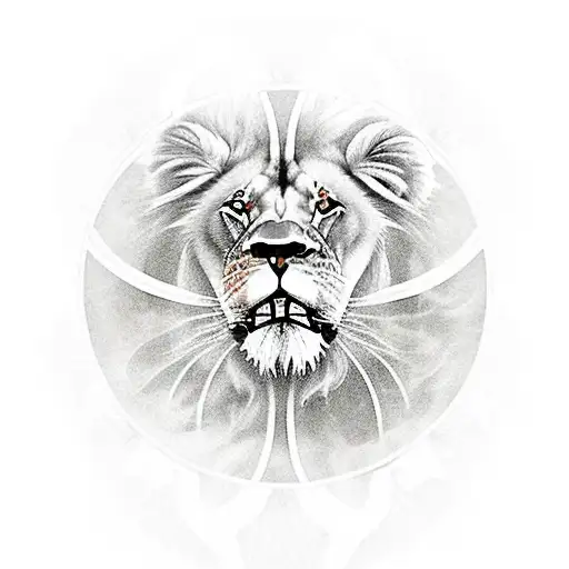 Lion In A Basketball Jersey With Sun Rays Shinning Down On It